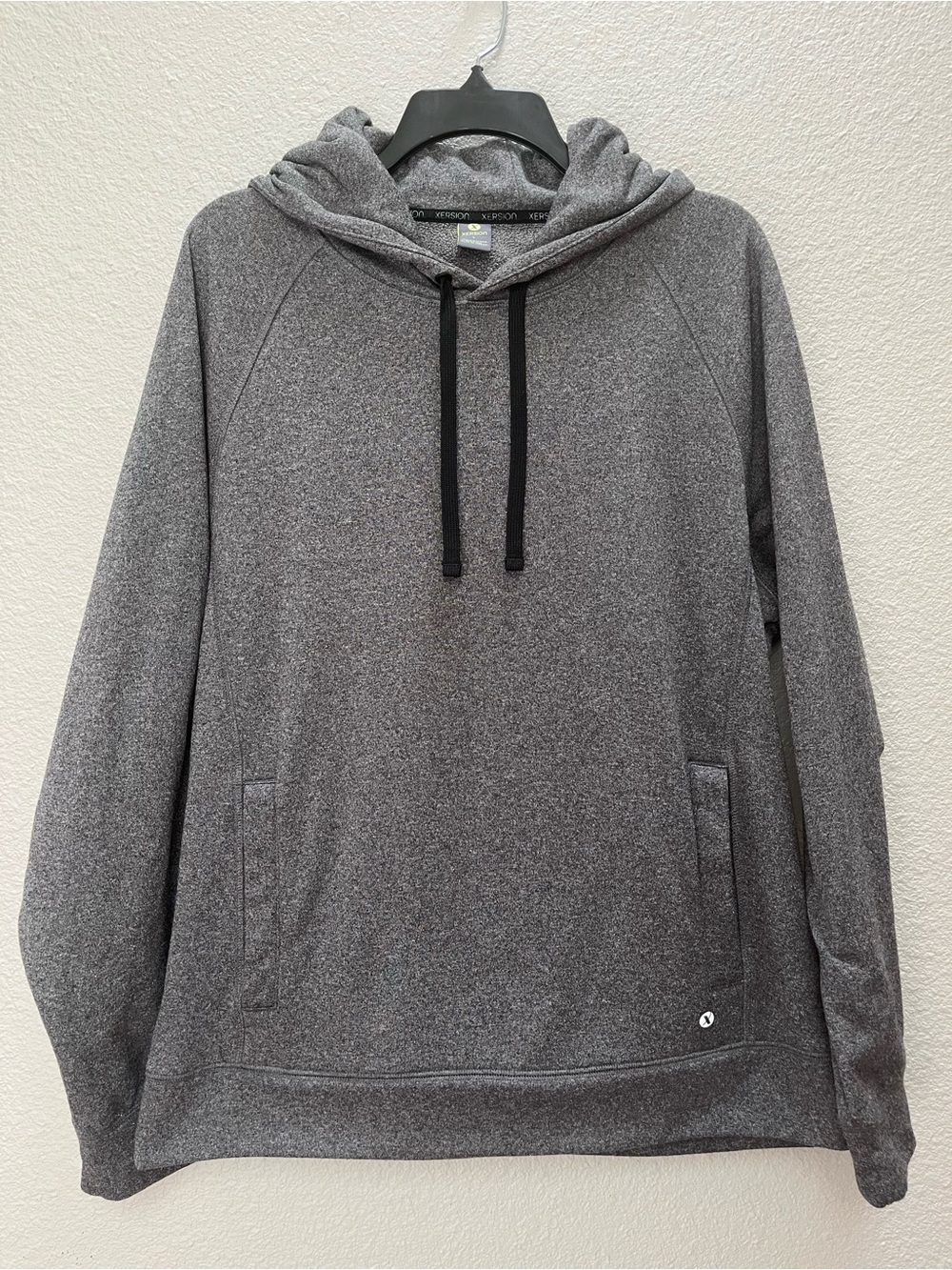 Xersion Men's Dark Gray Quick-Dri Pullover Hoodie with Black Drawstrings